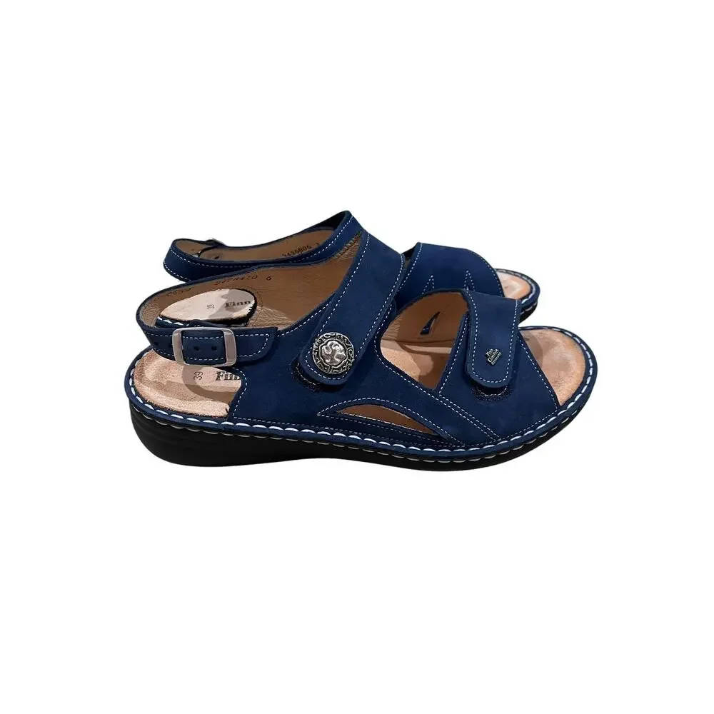 Finn Comfort Finn Mellow Sandals Womens Size EU 39/8.5 Blue Nubuck Wedge